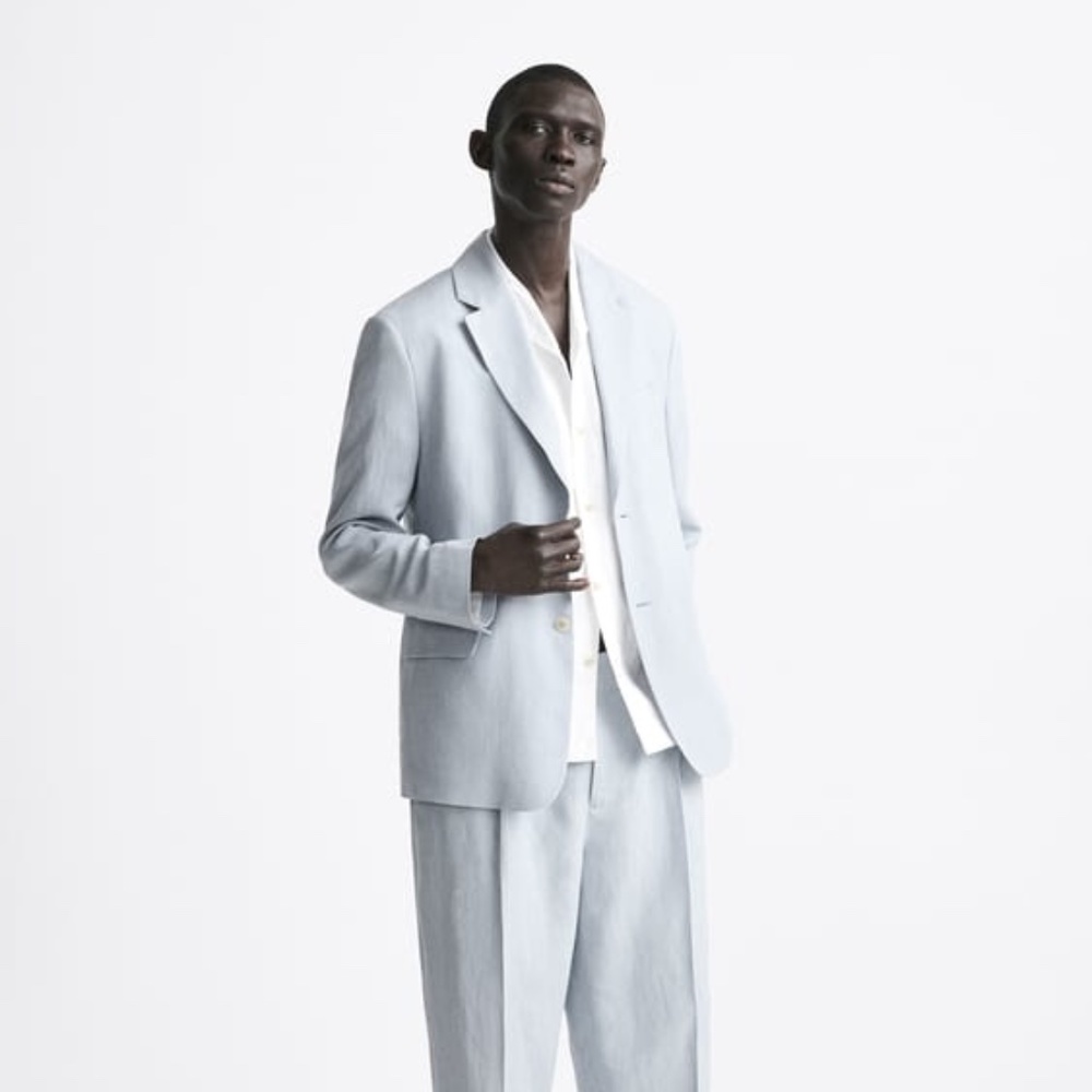 ZARA Linen Suit Jacket - Sky blue